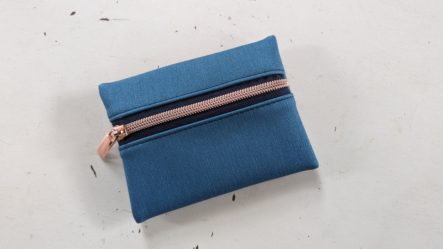 Mini pouch- Blue textured w/ Rose Gold Coil