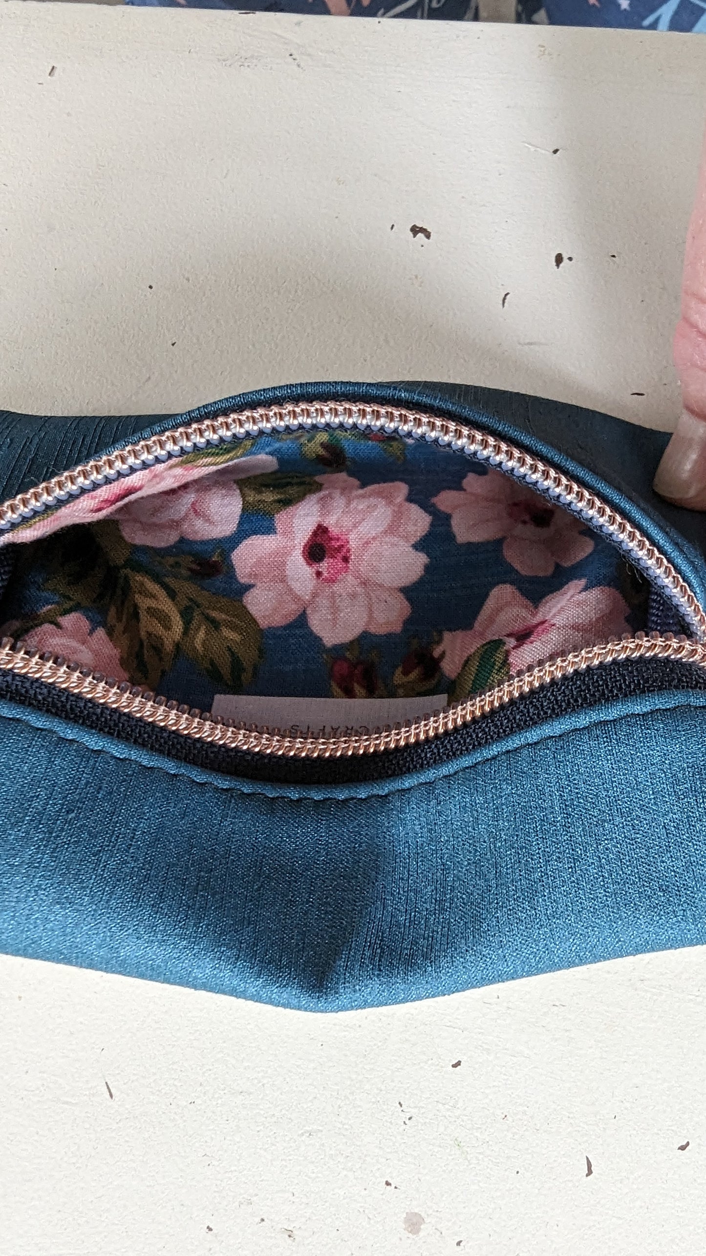 Mini pouch- Blue textured w/ Rose Gold Coil